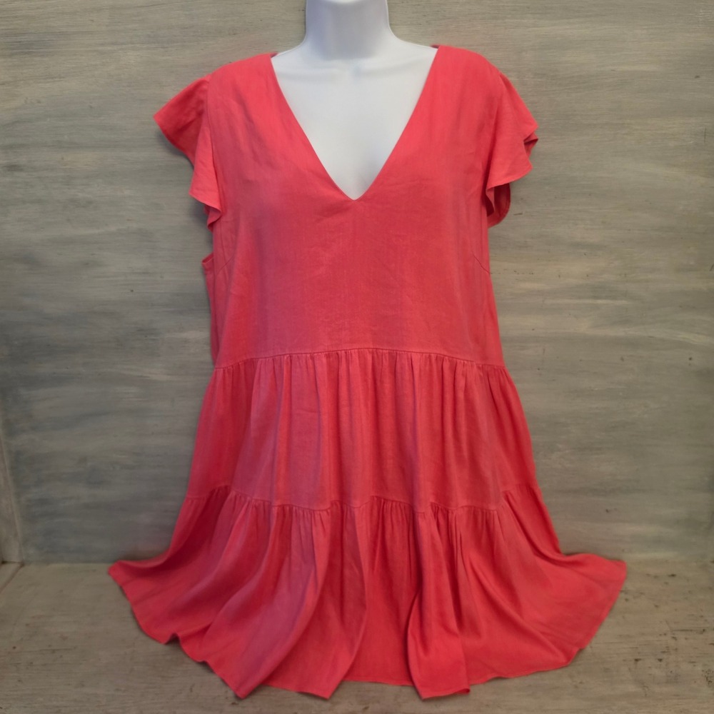 Antonio Melani Fuchsia Pink Vneck Aline Tiered Hem Knee Length Dress XL GC‎